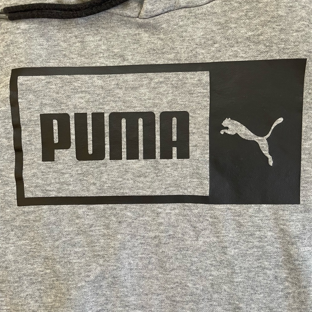 Puma Hoodie Men’s M Sweatshirt Heather Gray Black Logo Pullover - Picture 3 of 8